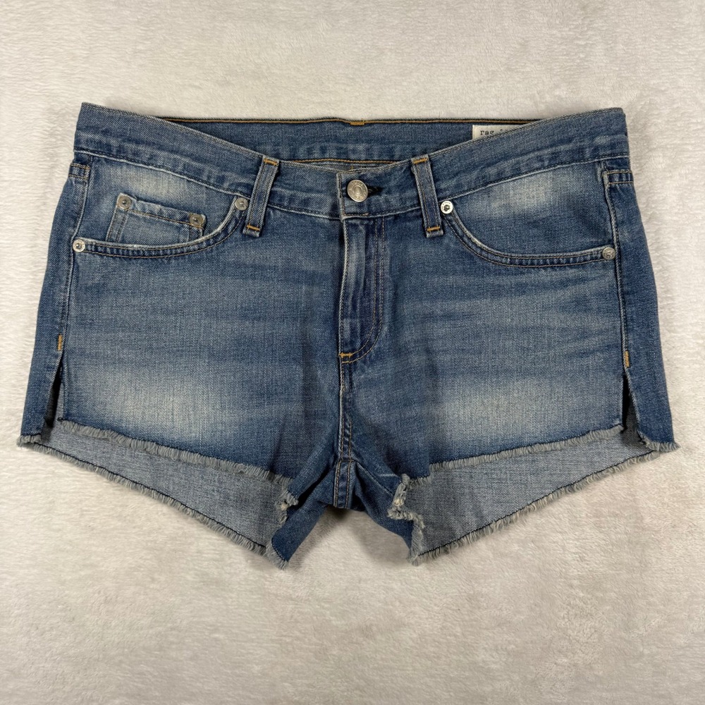 Rag & Bone JEAN La Quinta Cut Off Denim Shorts Blue Size 27 Low Rise